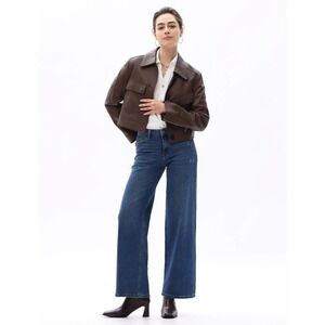 Oneso Mid Rise Wide Leg Jeans Comfort Stretch Denim Retro Dark Blue 26 NWT